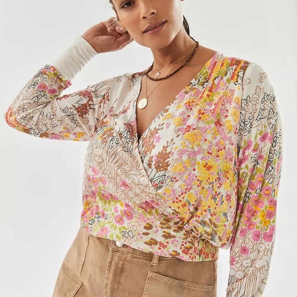 Tiny Callie Floral Top Anthropologie Surplice Wrap Size S New Nwt